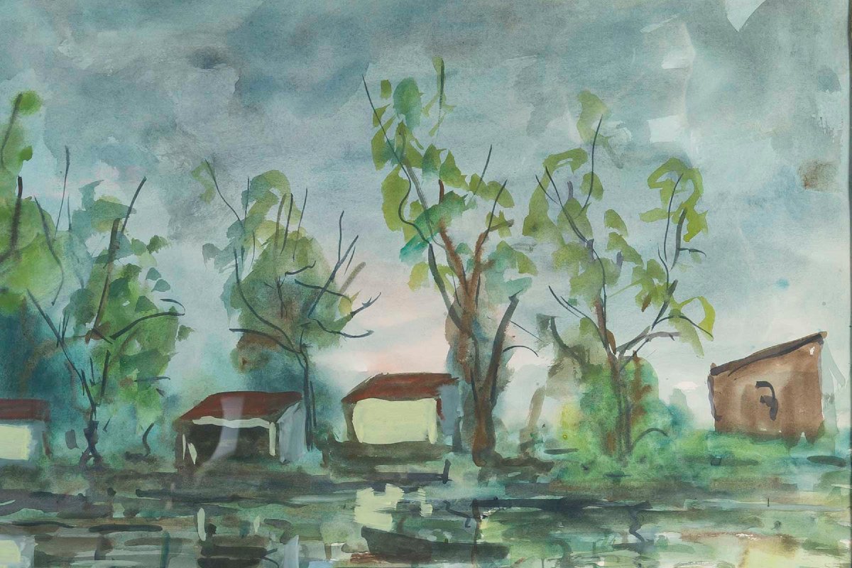 Riverside, Watercolor Signed Roland Dubuc-photo-5
