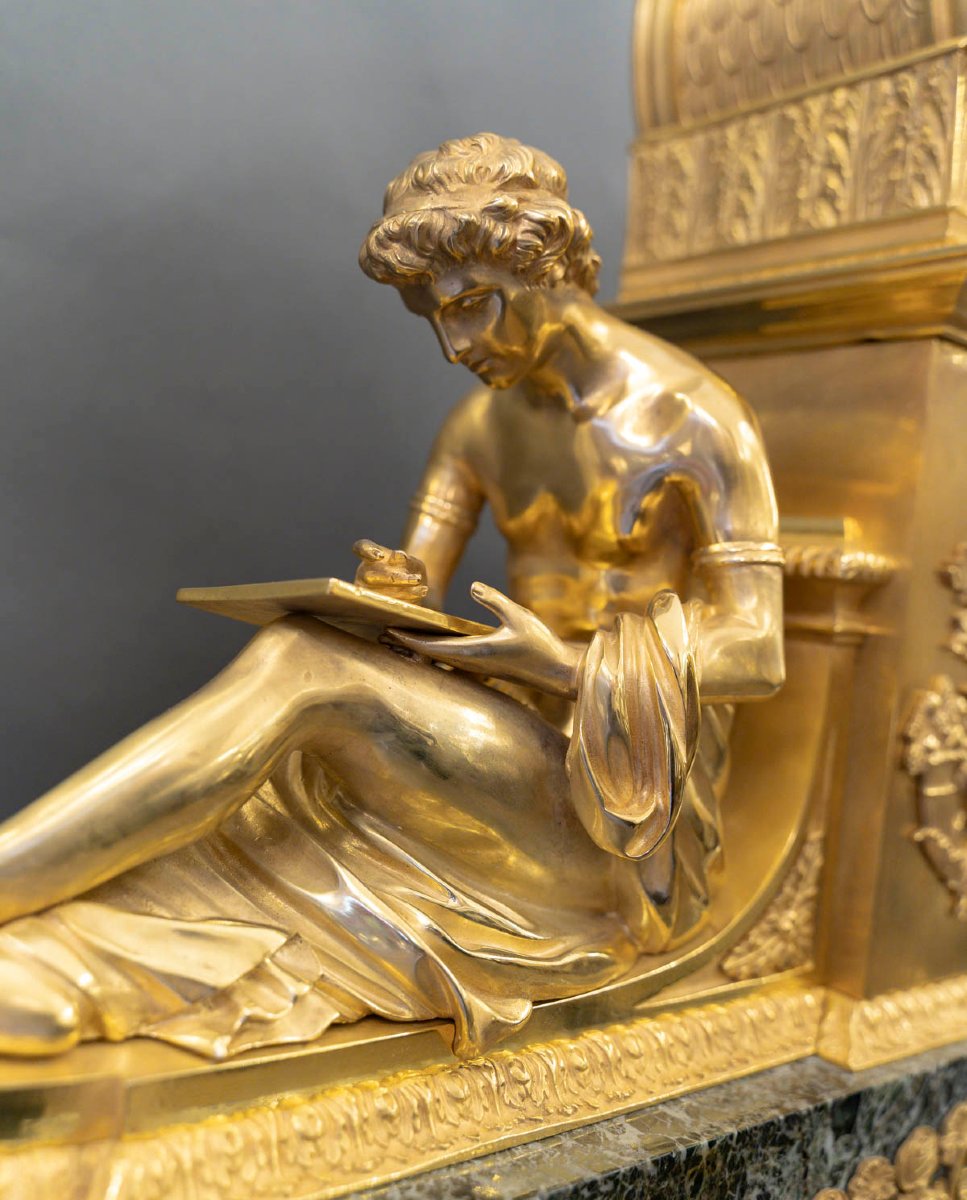 Marble And Gilt Bronze Study And Philosophy Clock, Also Known As "pendule Aux Marechaux"-photo-3