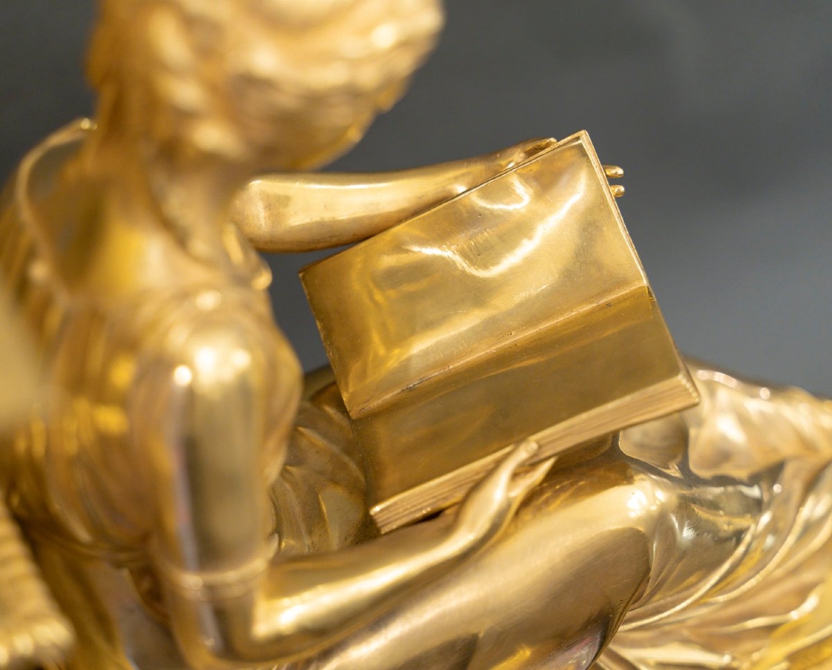 Marble And Gilt Bronze Study And Philosophy Clock, Also Known As "pendule Aux Marechaux"-photo-2