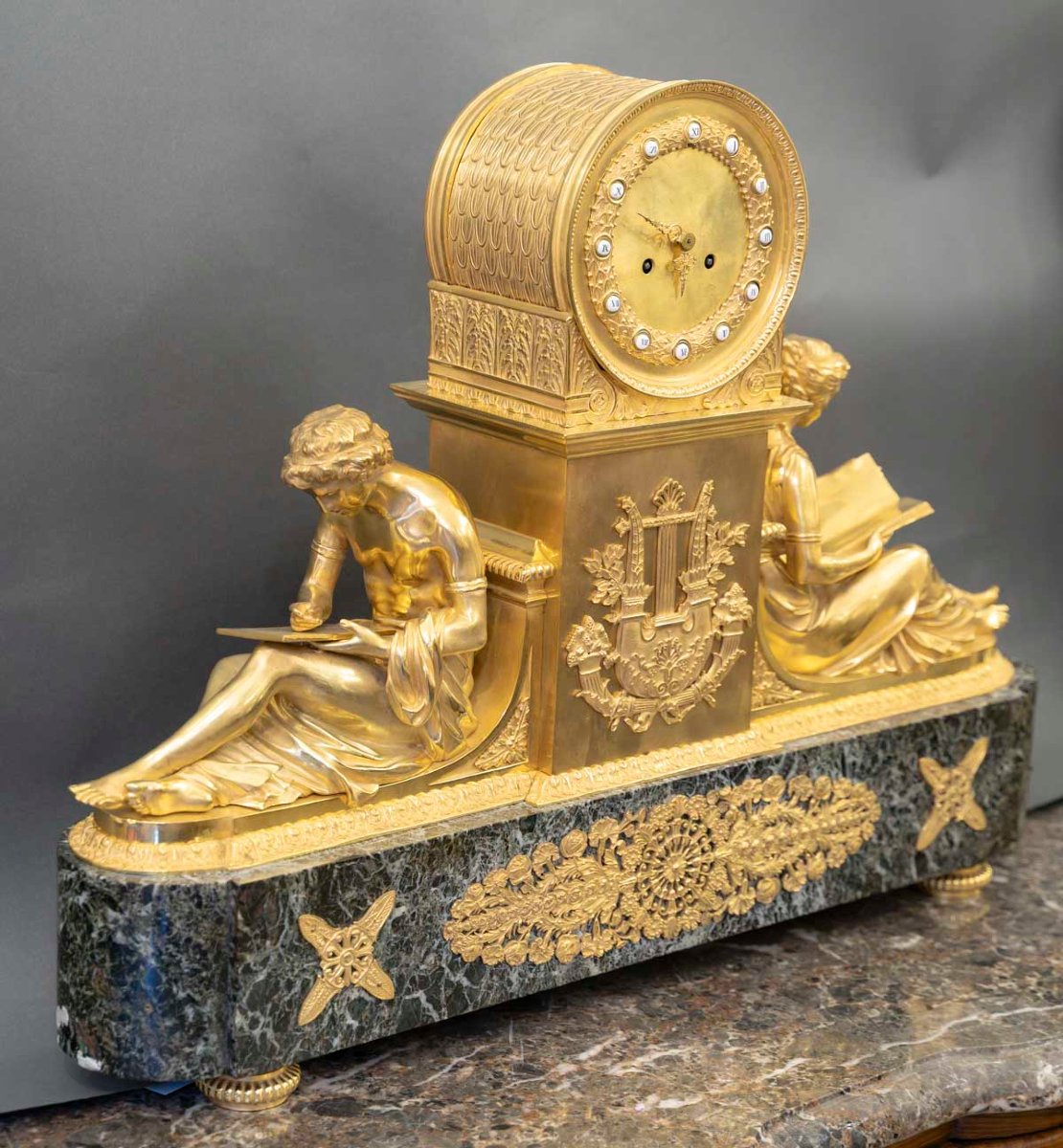 Marble And Gilt Bronze Study And Philosophy Clock, Also Known As "pendule Aux Marechaux"-photo-5