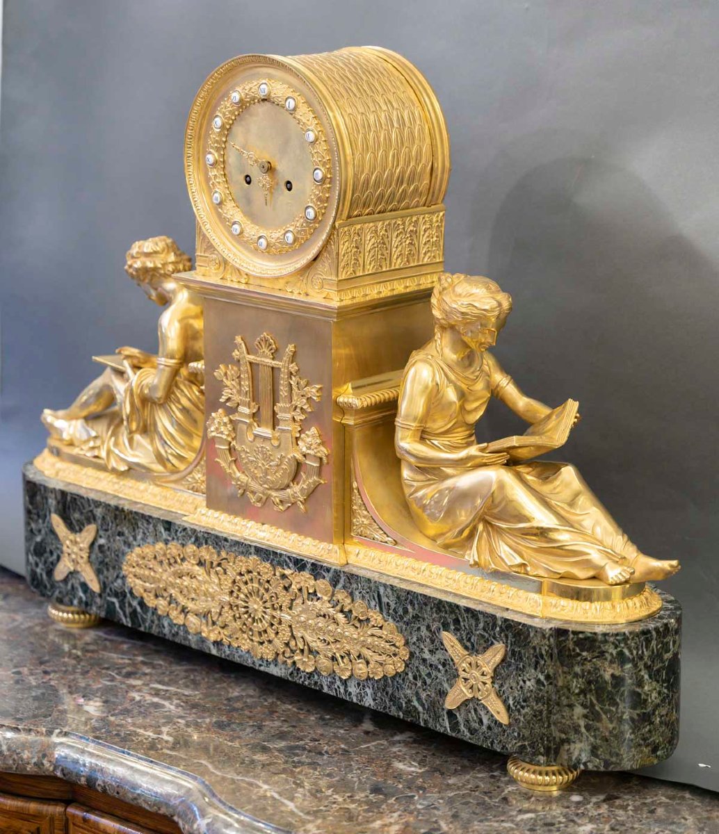 Marble And Gilt Bronze Study And Philosophy Clock, Also Known As "pendule Aux Marechaux"-photo-6