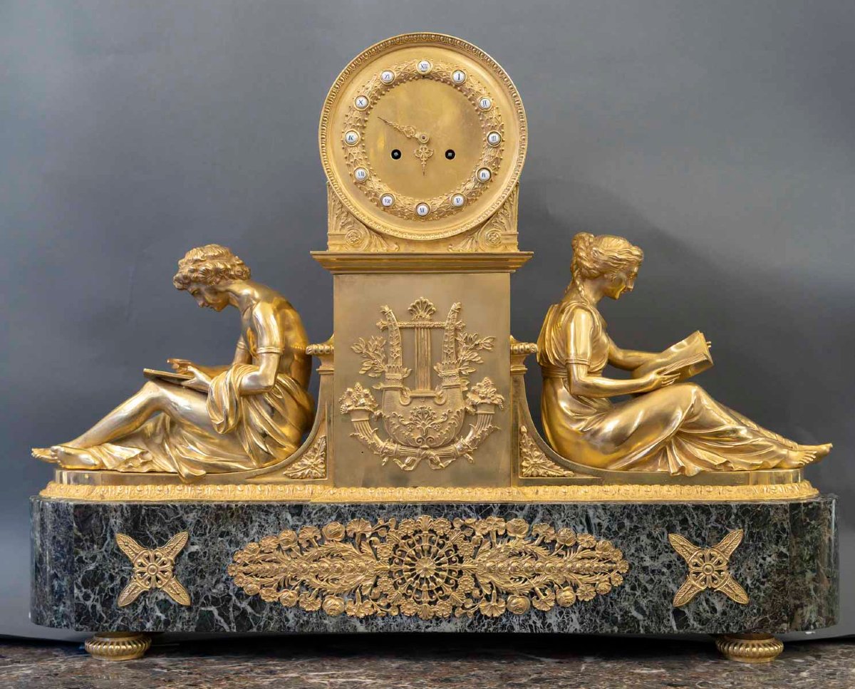 Marble And Gilt Bronze Study And Philosophy Clock, Also Known As "pendule Aux Marechaux"