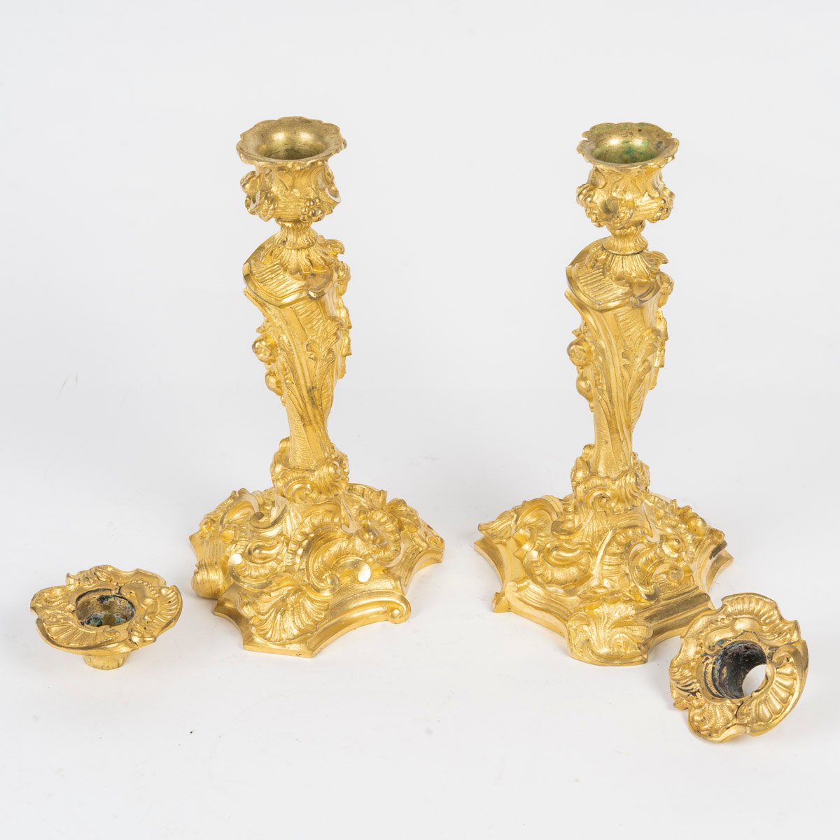 Pair Of Ormolu Candlesticks In The Rocaille Style-photo-2