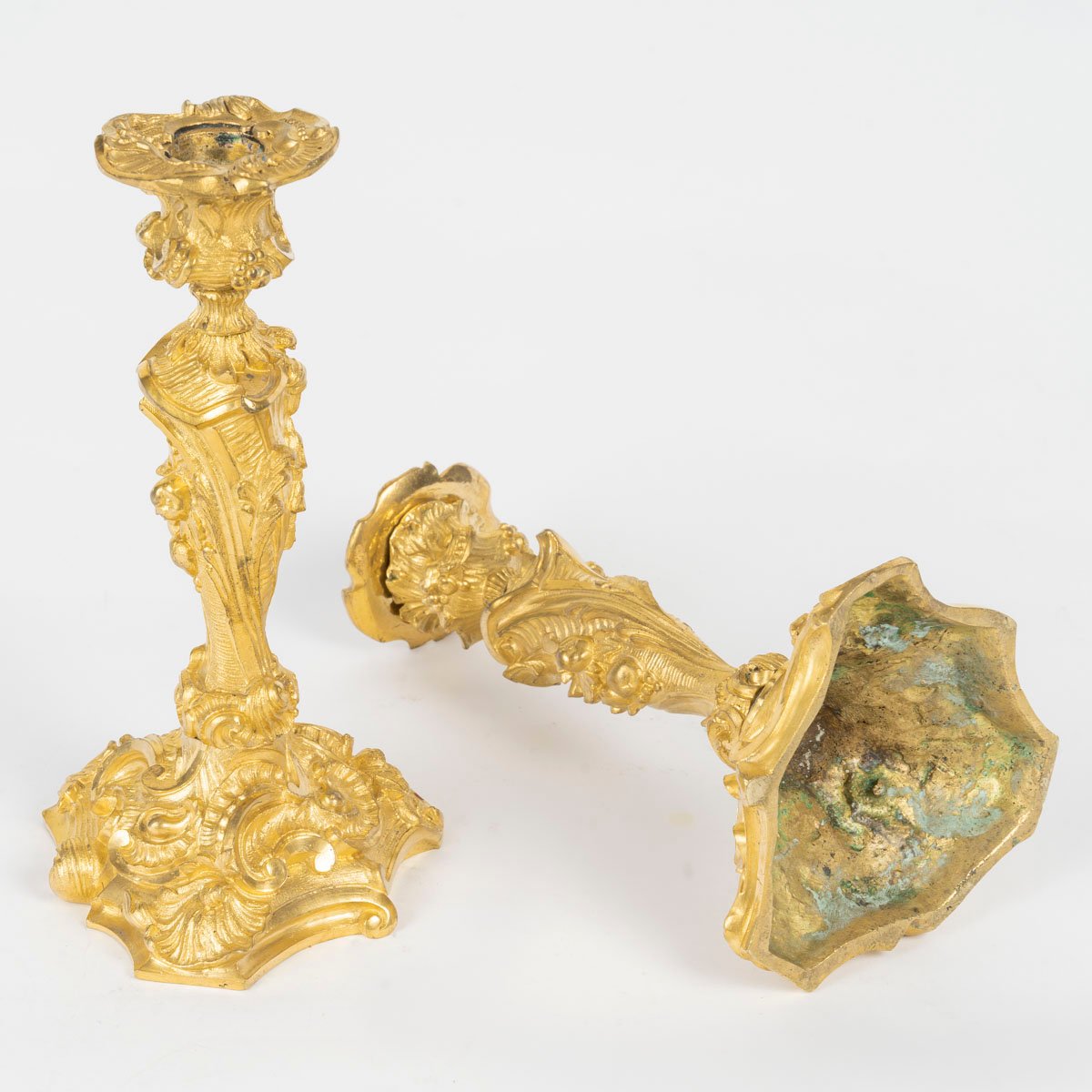 Pair Of Ormolu Candlesticks In The Rocaille Style-photo-1