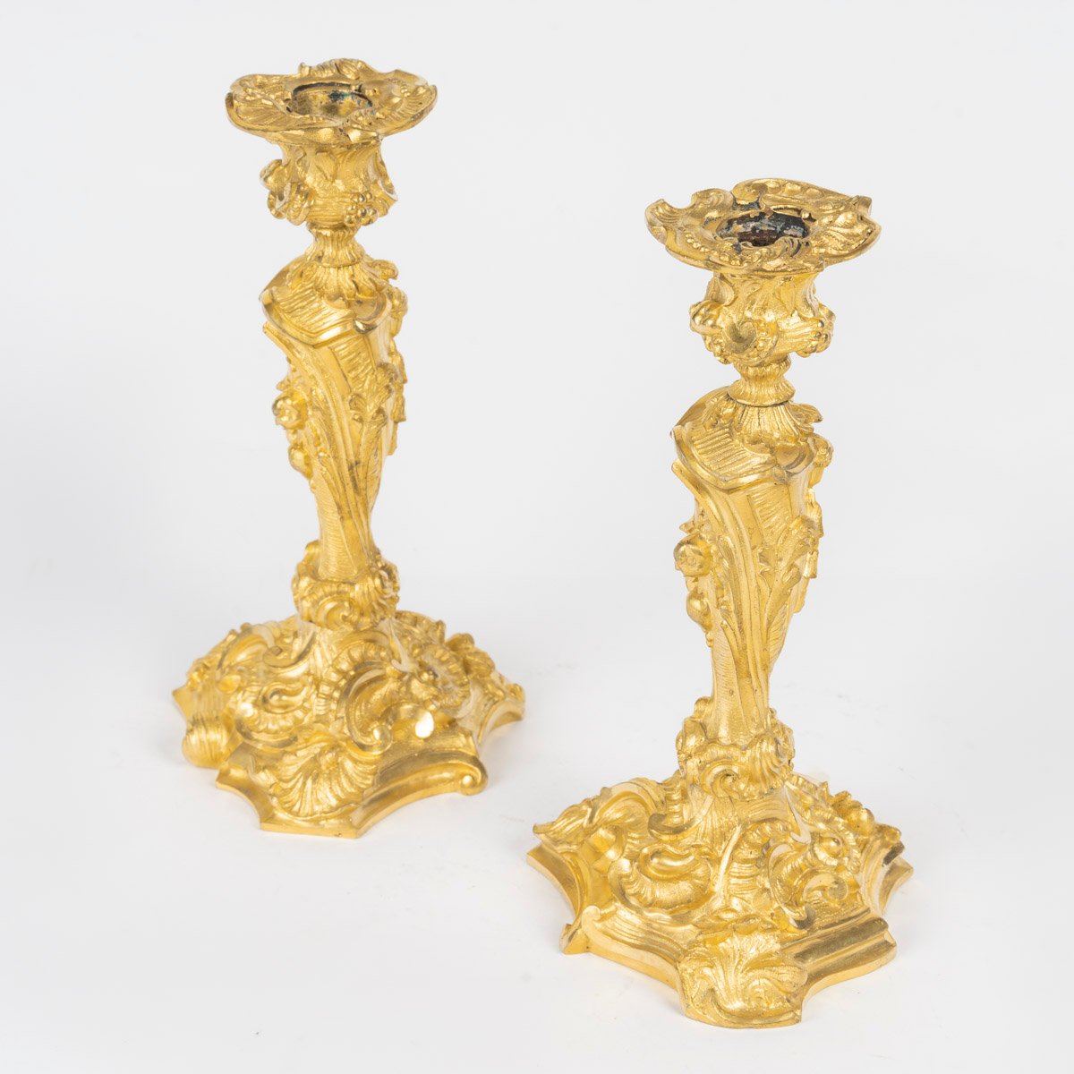 Pair Of Ormolu Candlesticks In The Rocaille Style-photo-2