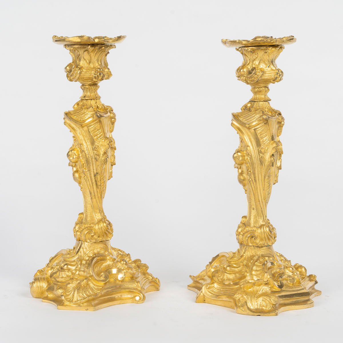Pair Of Ormolu Candlesticks In The Rocaille Style