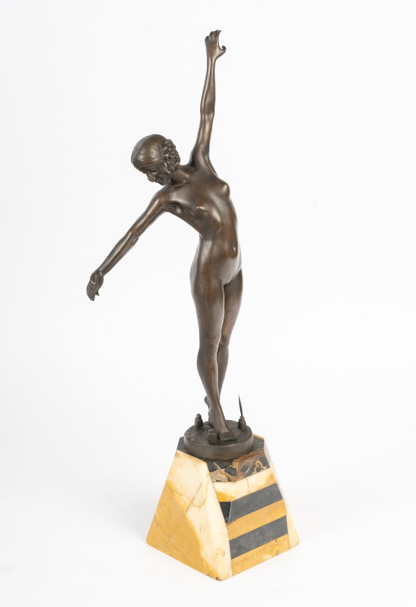 "La danse des lances" sculpture en bronze d'après Fernand Ouillon-Carrere-photo-4