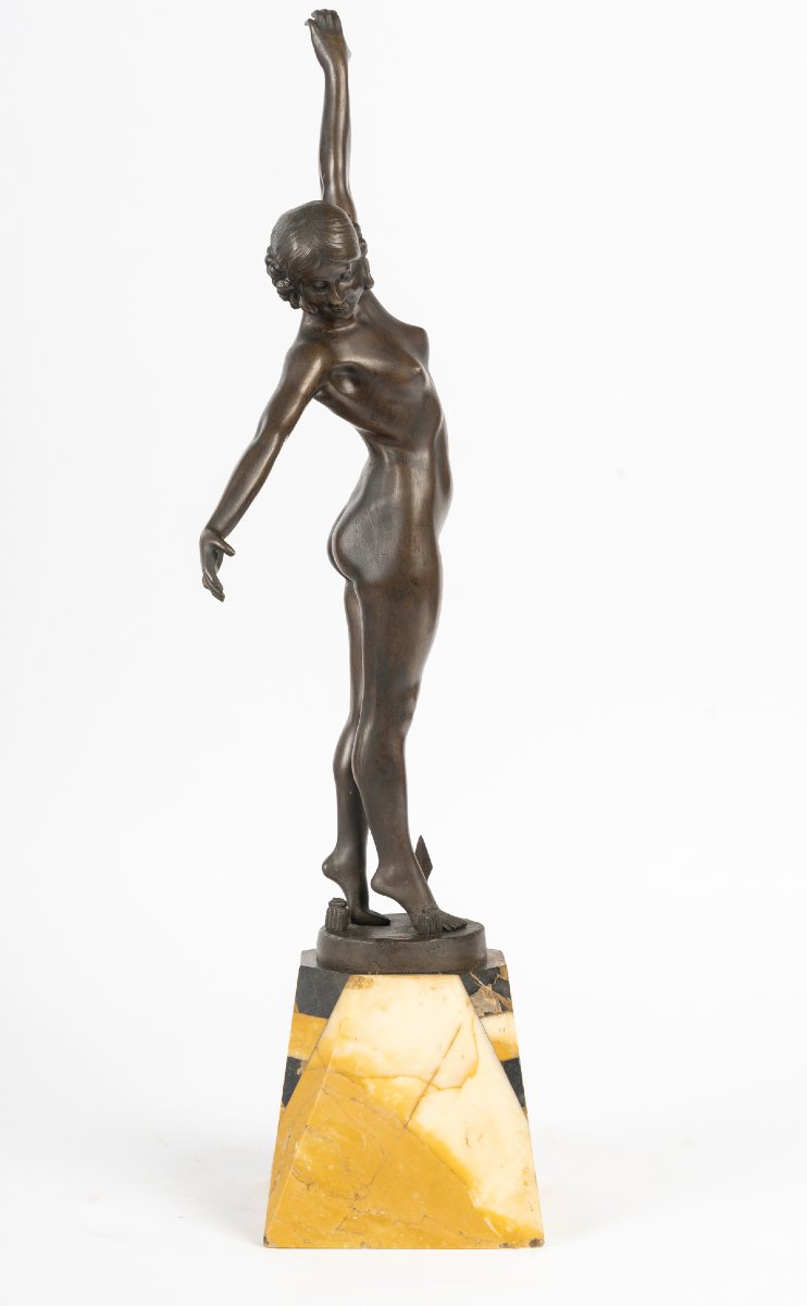 "La danse des lances" sculpture en bronze d'après Fernand Ouillon-Carrere-photo-3