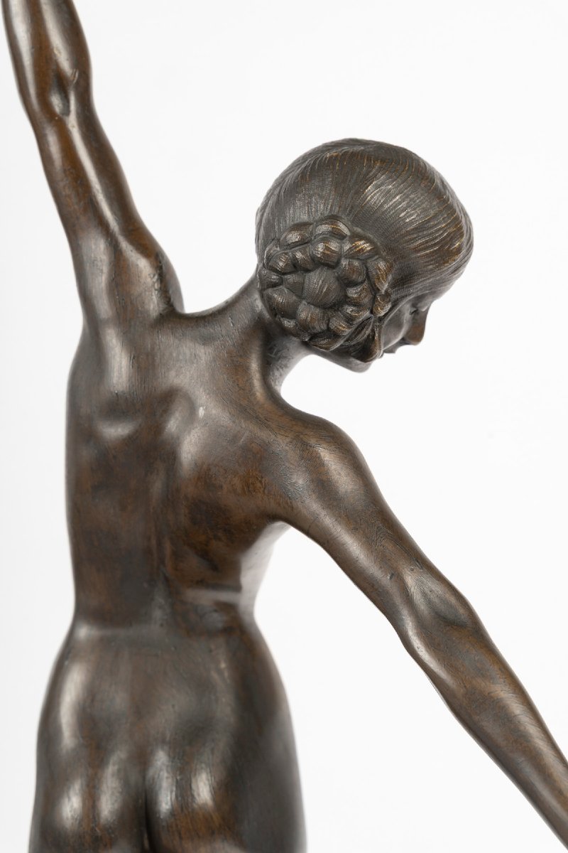 "La danse des lances" sculpture en bronze d'après Fernand Ouillon-Carrere-photo-5