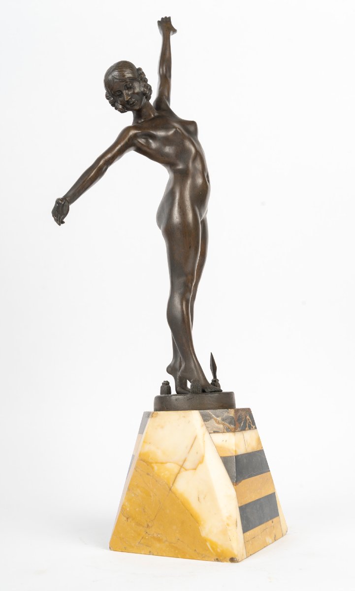 "La danse des lances" sculpture en bronze d'après Fernand Ouillon-Carrere-photo-7