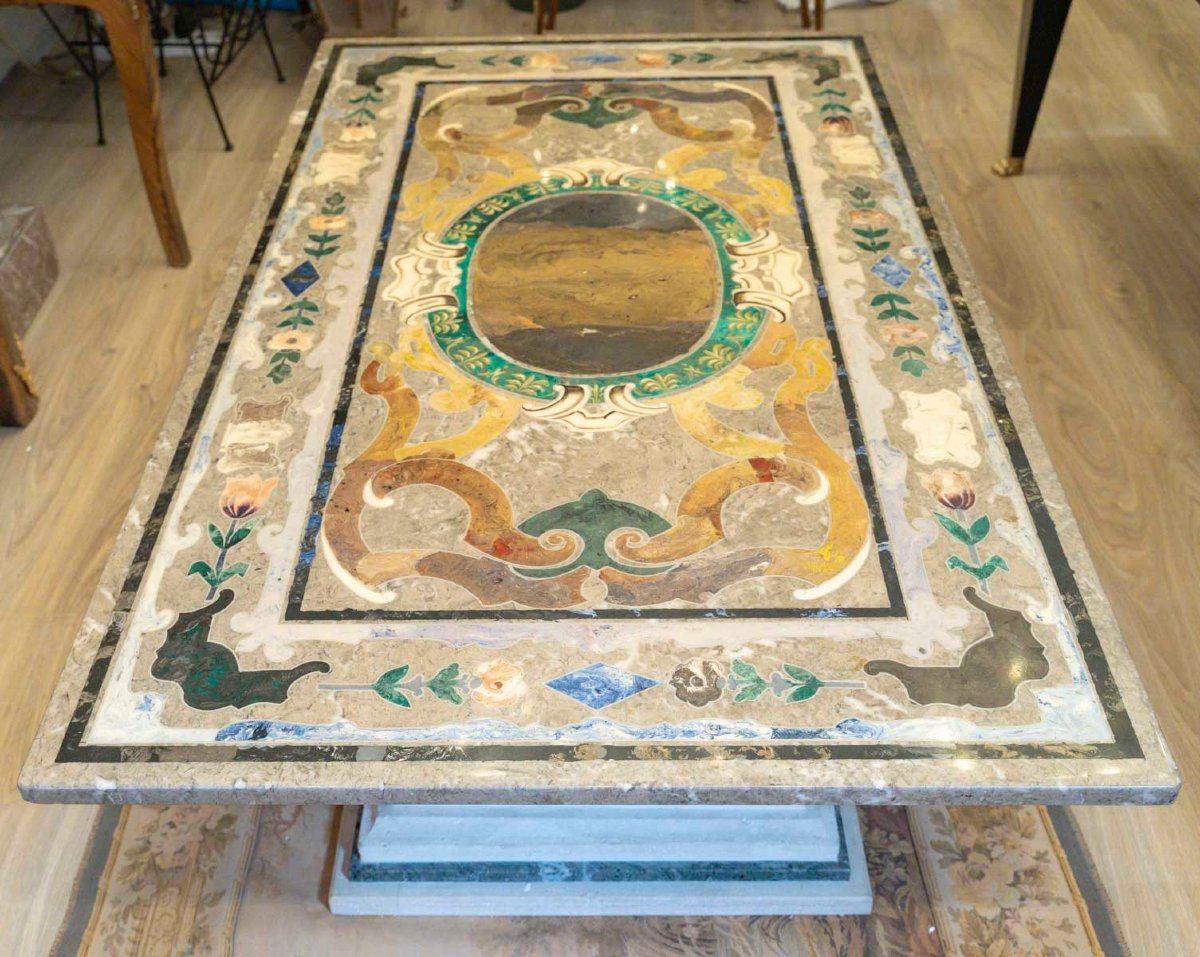 Table basse en scagliola XIXe siècle-photo-3