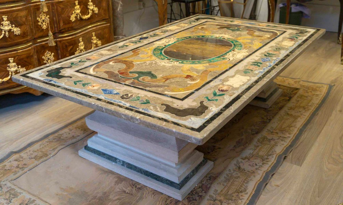 Table basse en scagliola XIXe siècle-photo-6