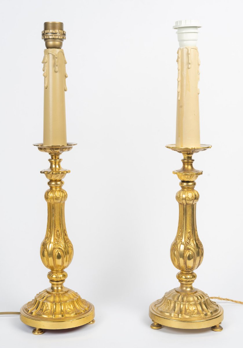 Paire de bougeoirs montés en lampes