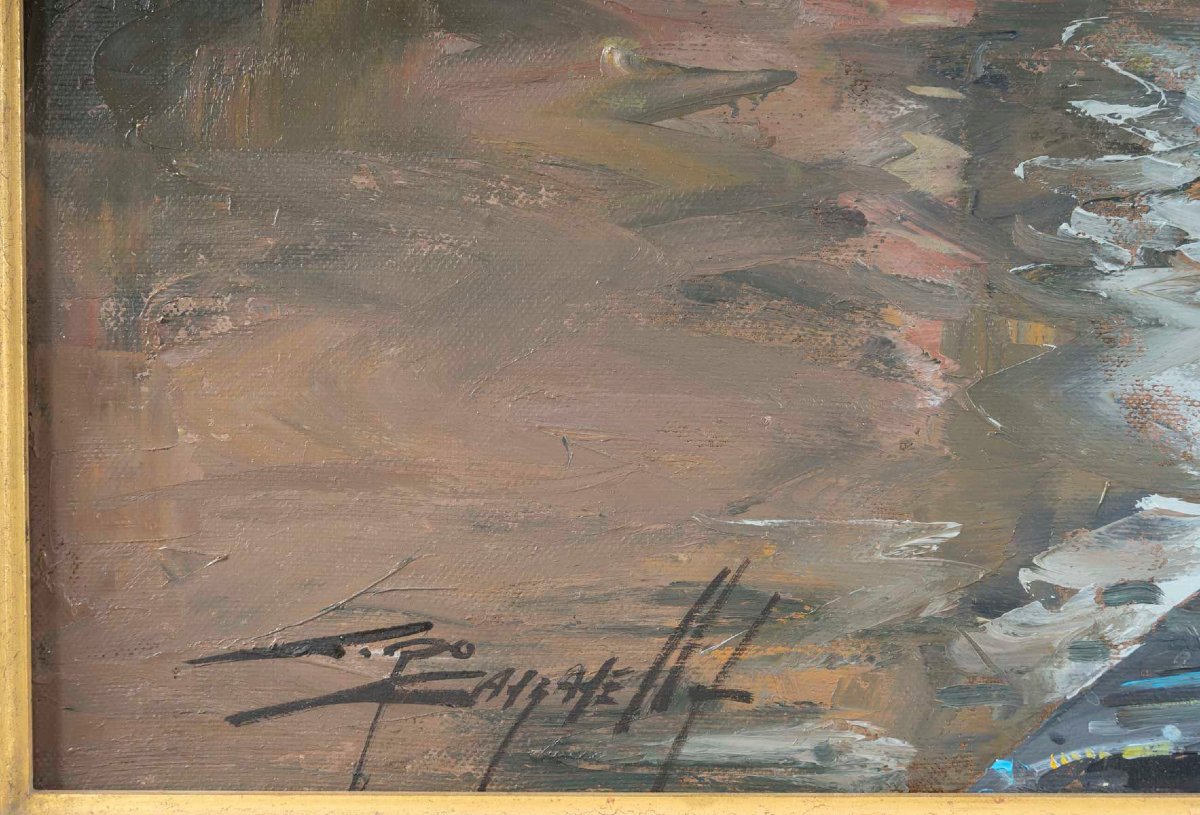 A Canal In Venice, Oil On Canvas, Signed By Ciro Canzanella-photo-1
