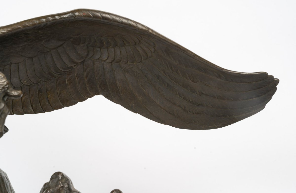 An Eagle With Outstretched Wings Holding A Lamb In Its Beak, A Bronze Sculpture Signed By Gilbert-photo-1