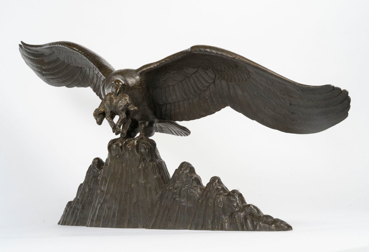 An Eagle With Outstretched Wings Holding A Lamb In Its Beak, A Bronze Sculpture Signed By Gilbert-photo-2