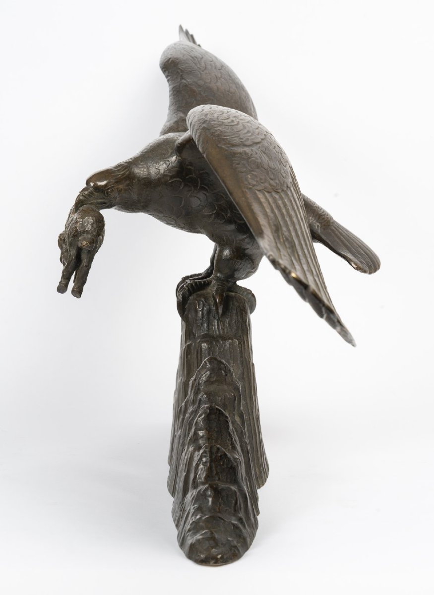 An Eagle With Outstretched Wings Holding A Lamb In Its Beak, A Bronze Sculpture Signed By Gilbert-photo-6