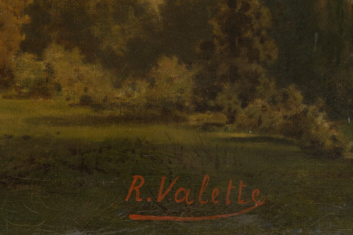 View Of The Ossau Valley, Oil On Canvas, Signed R. Valette-photo-2