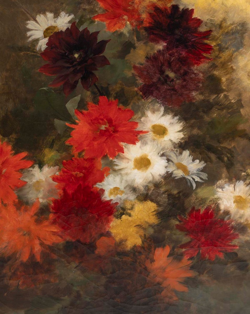 Bouquet de fleurs, huile sur toile signée Gustave Bienvêtu-photo-1