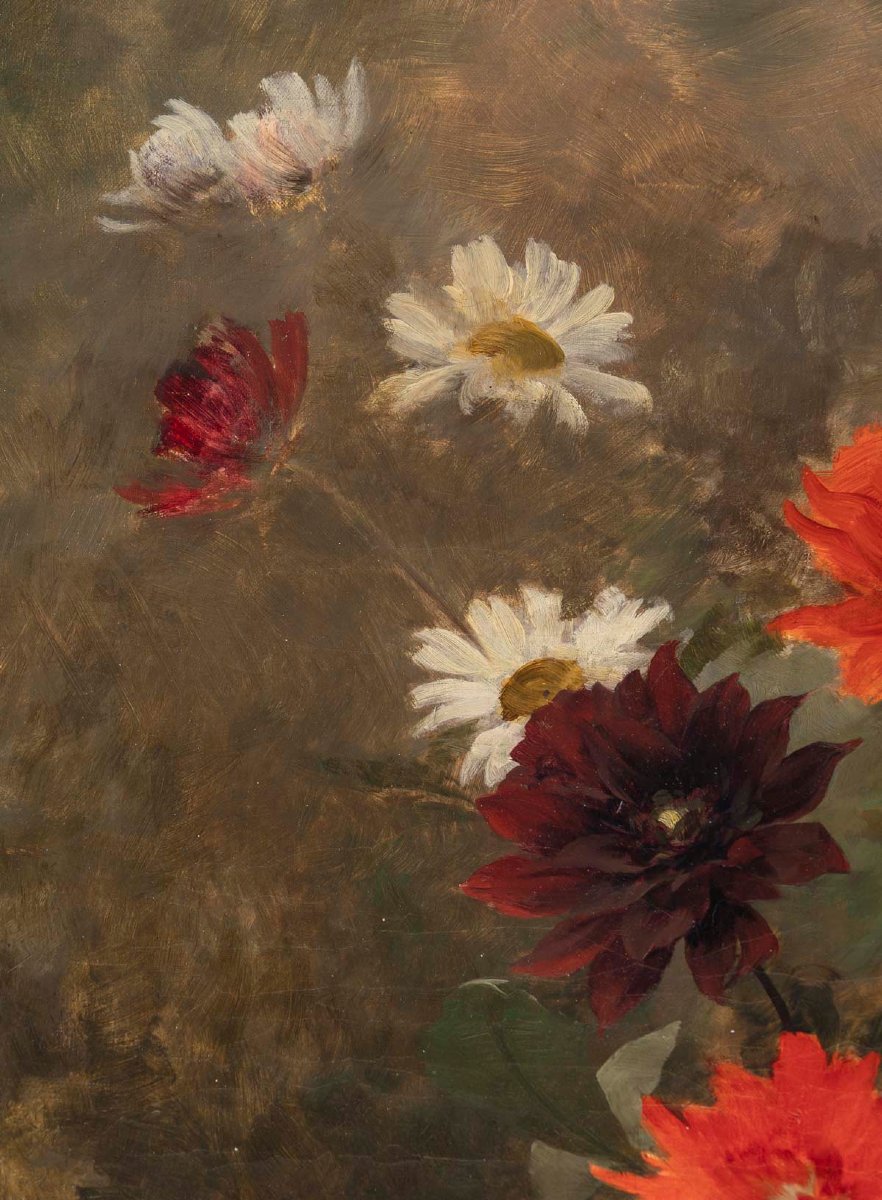 Bouquet de fleurs, huile sur toile signée Gustave Bienvêtu-photo-2