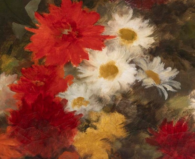 Bouquet de fleurs, huile sur toile signée Gustave Bienvêtu-photo-5