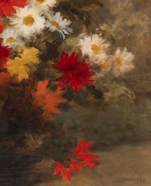 Bouquet de fleurs, huile sur toile signée Gustave Bienvêtu-photo-6