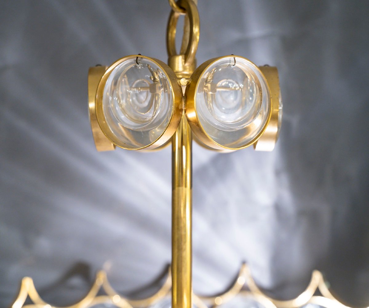 Lustre et paire d'appliques  en verre et laiton doré -photo-3
