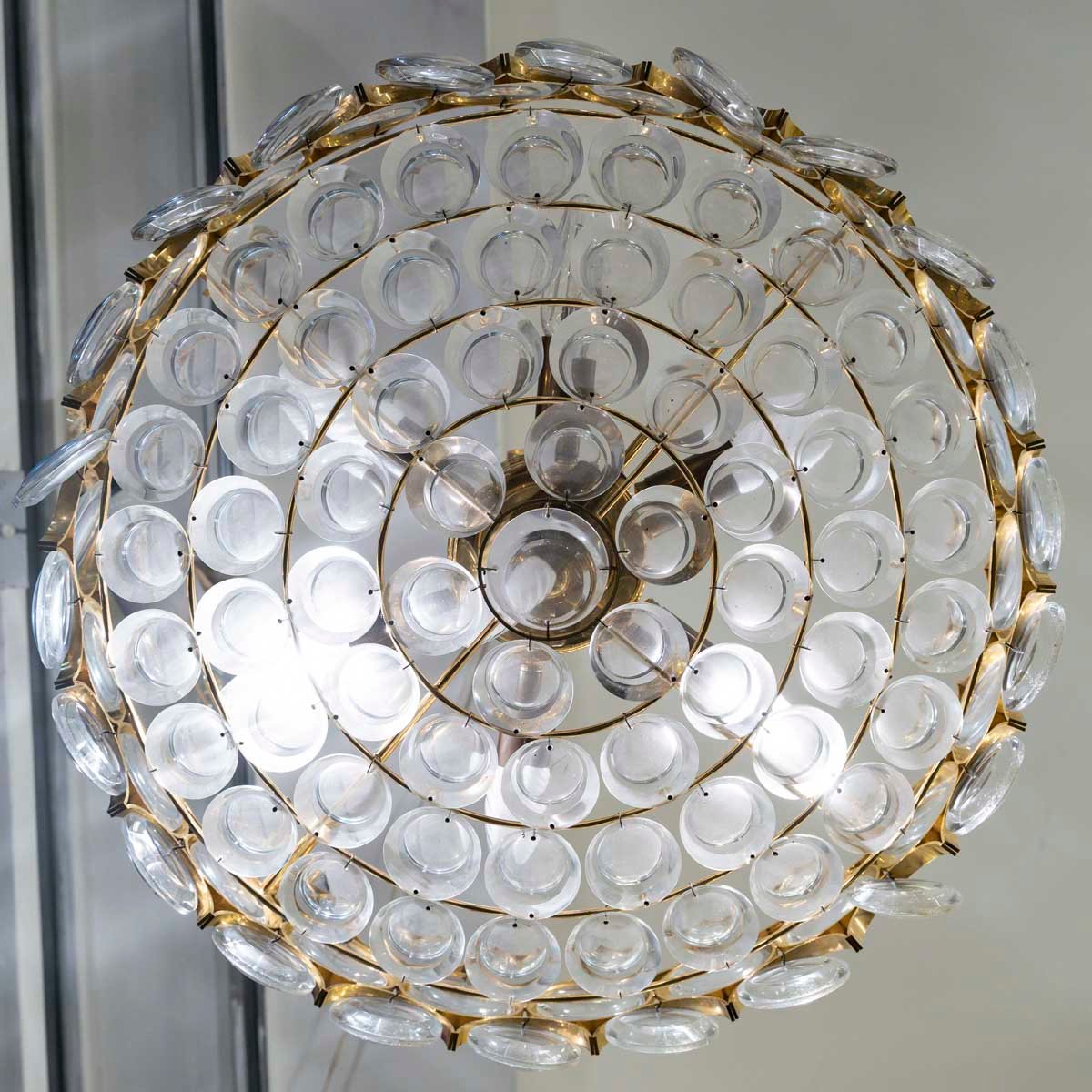 Lustre et paire d'appliques  en verre et laiton doré -photo-2