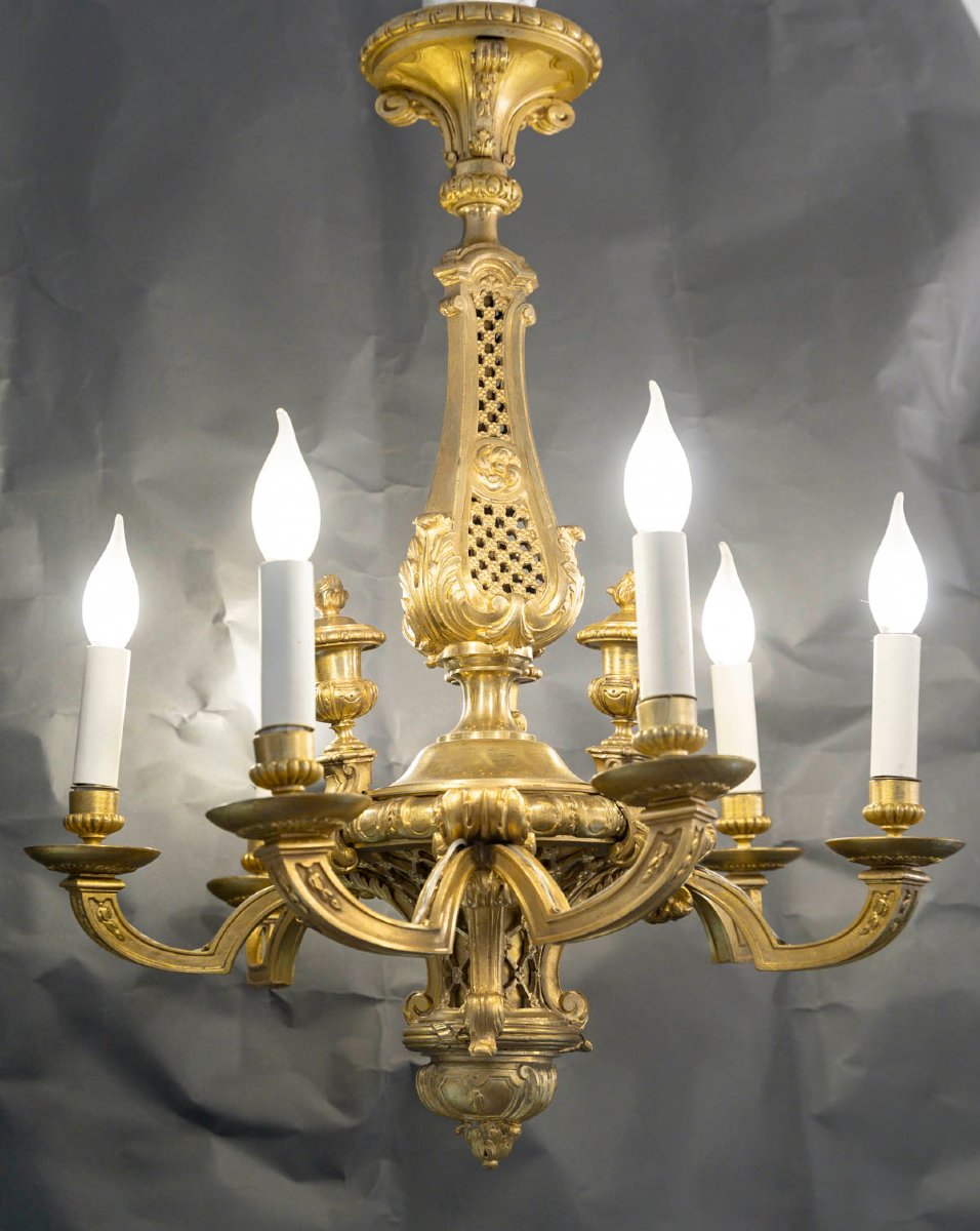 6-light Regency-style Chandelier In Gilded Bronze -photo-8