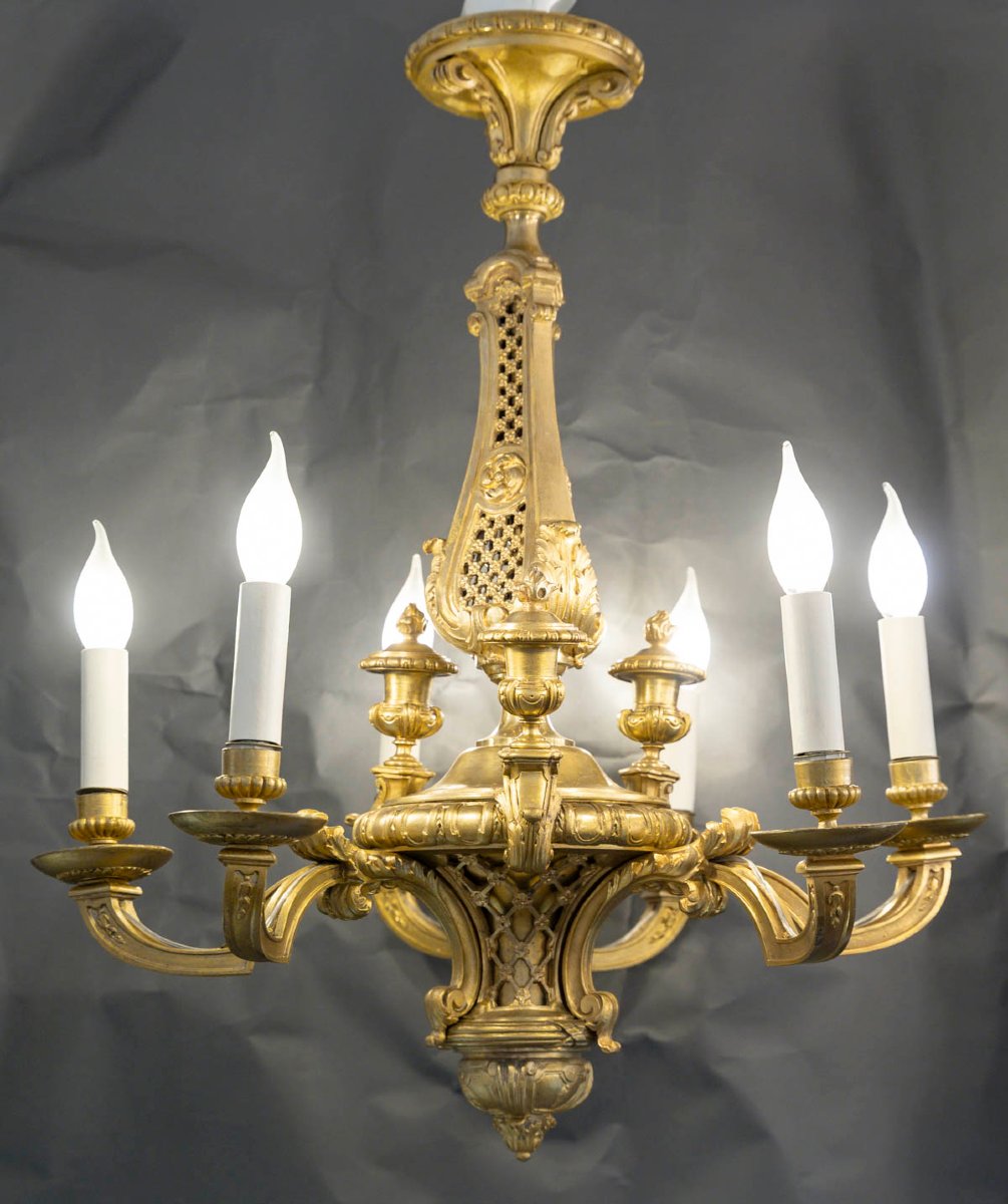 6-light Regency-style Chandelier In Gilded Bronze 
