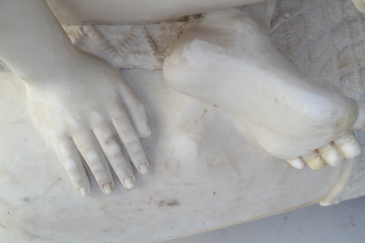 Marble Sculpture: Young Neapolitan Fisherman Playing With A Turtle (or The Boy With The Turtle)-photo-4