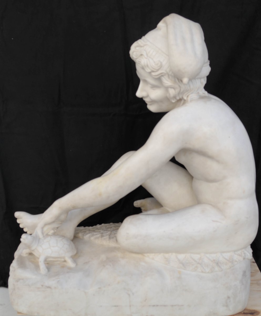Marble Sculpture: Young Neapolitan Fisherman Playing With A Turtle (or The Boy With The Turtle)-photo-6