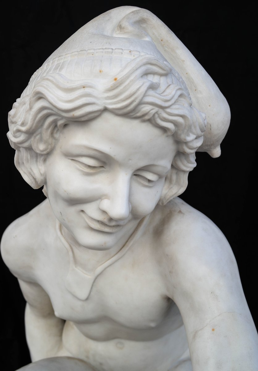 Marble Sculpture: Young Neapolitan Fisherman Playing With A Turtle (or The Boy With The Turtle)-photo-8
