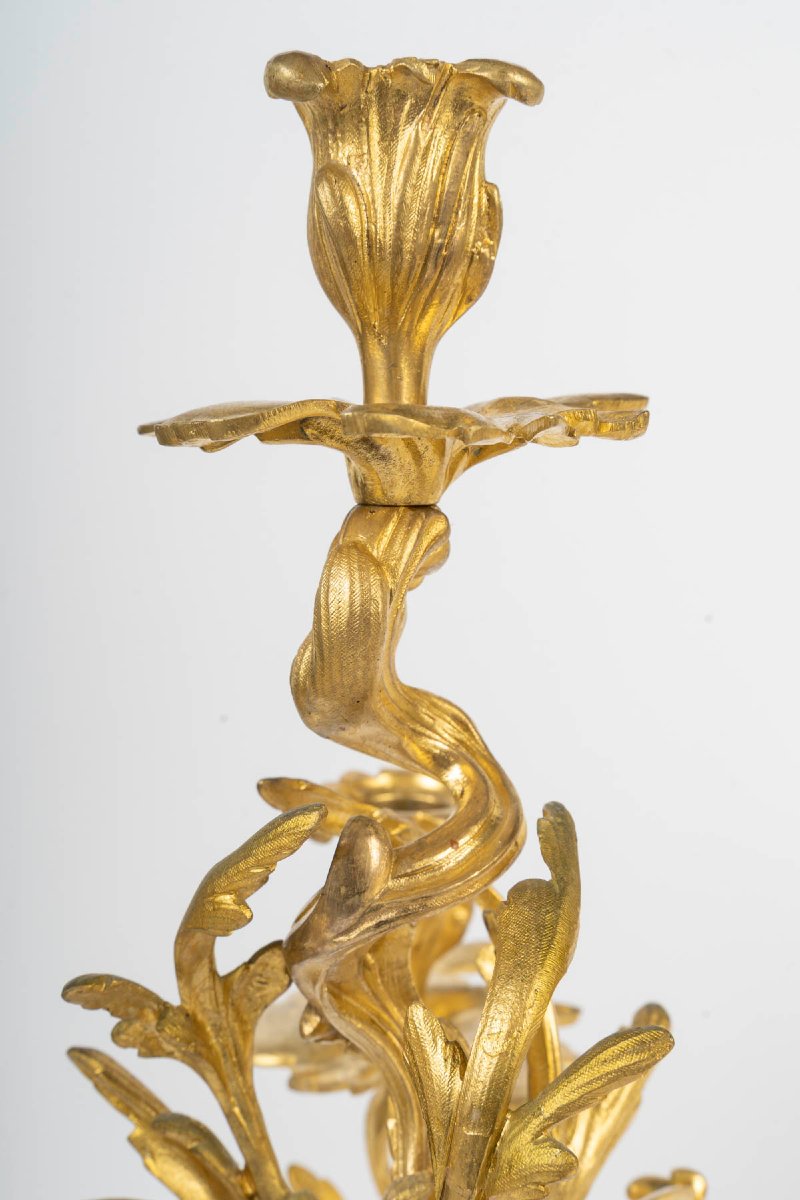 Paire de candélabres en bronze doré, style Louis XV-photo-4