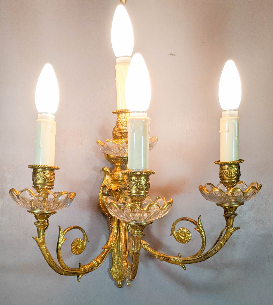 Pair Of Sconces With 4 Lights In Bronze And Baccarat Crystal-photo-2