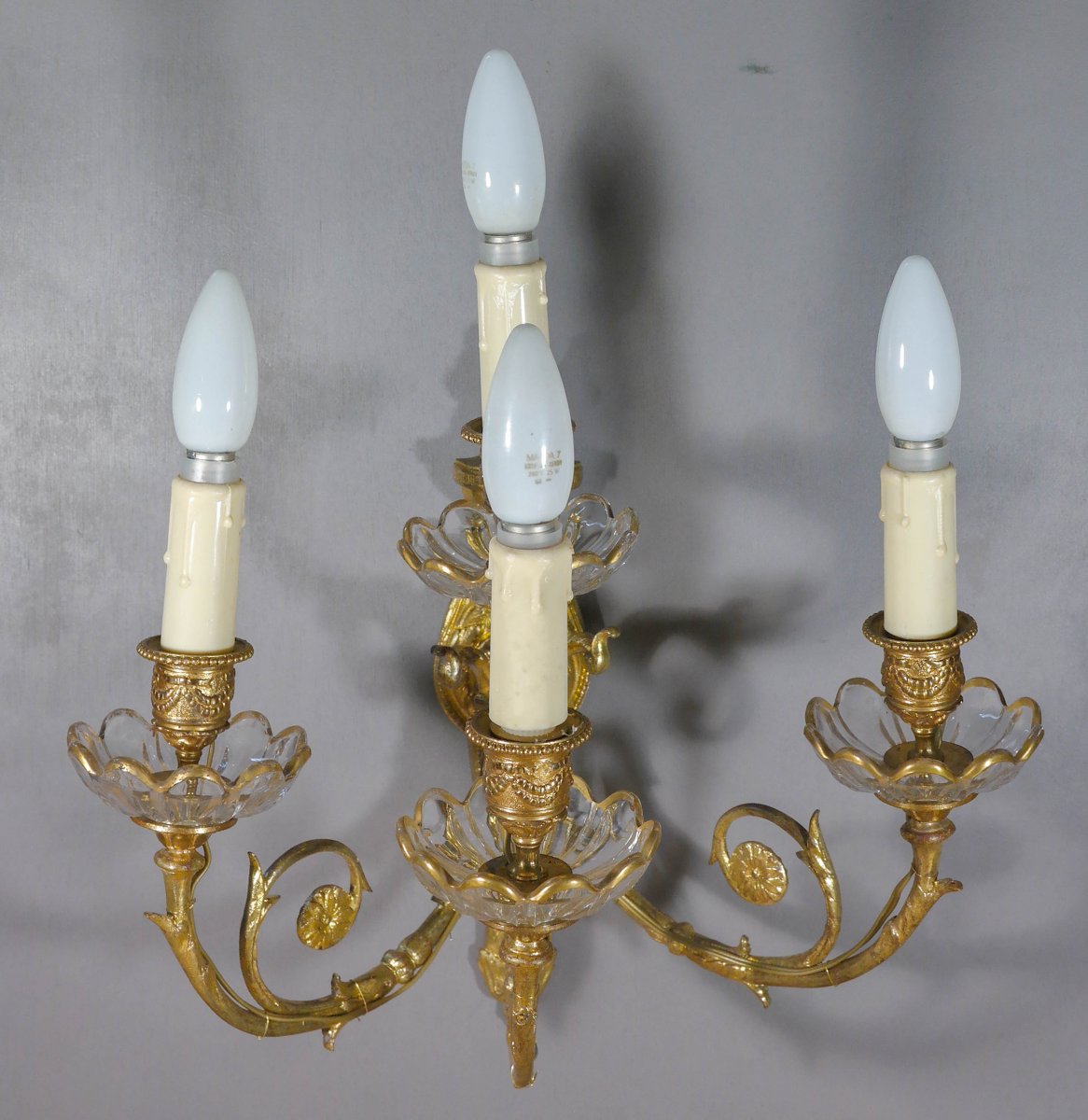 Pair Of Sconces With 4 Lights In Bronze And Baccarat Crystal-photo-4