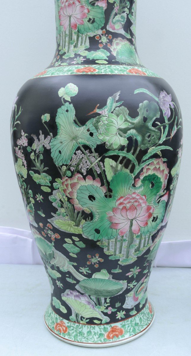 Grand Vase Chinois Sur Pied En Bois-photo-2