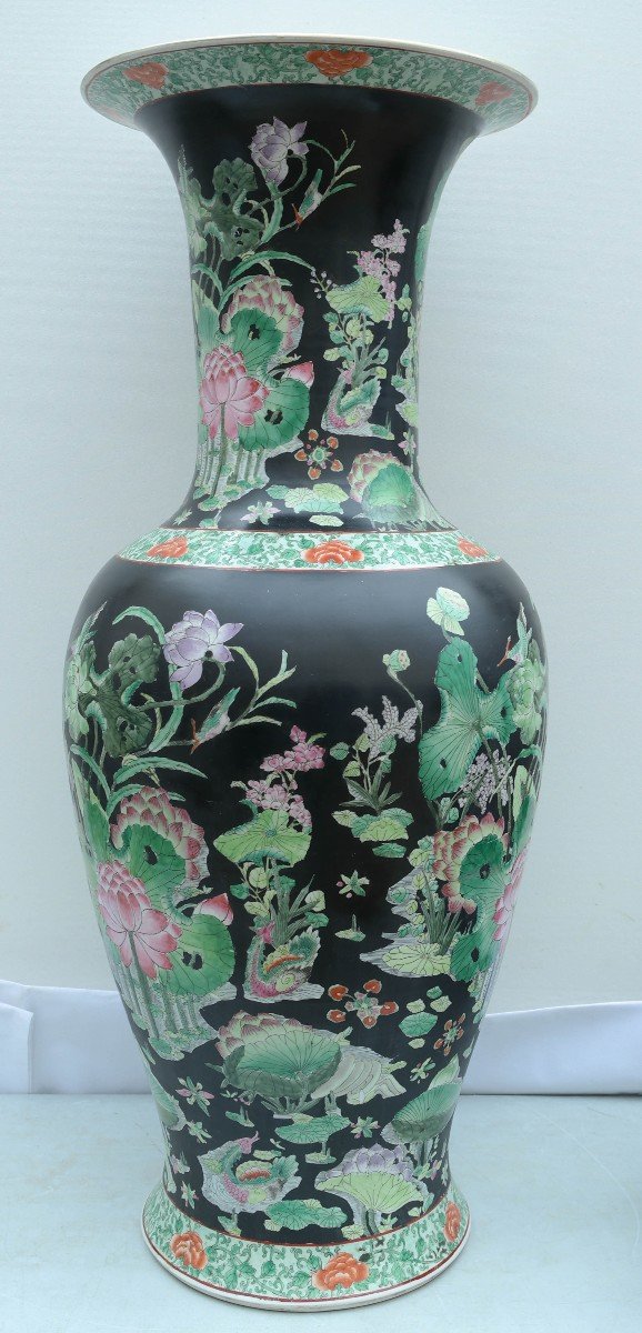 Grand Vase Chinois Sur Pied En Bois-photo-1