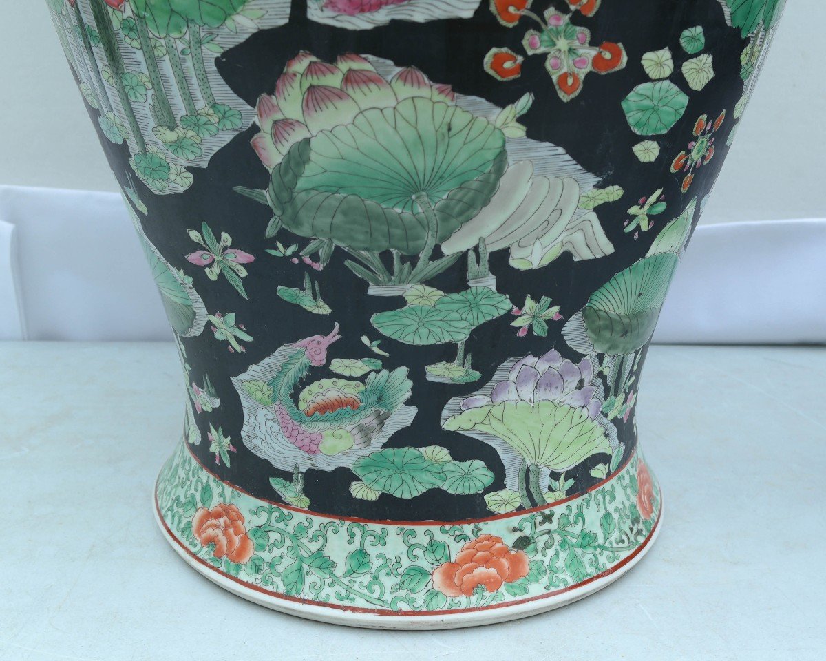 Grand Vase Chinois Sur Pied En Bois-photo-4