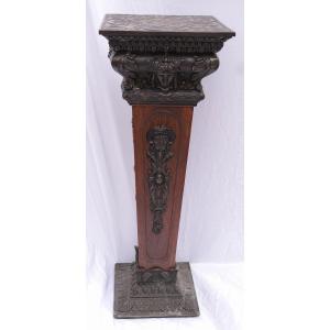 Column In Wood And Patinated Metal