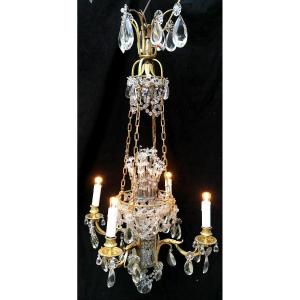 Basket Chandelier In Bronze And Crystal Louis XVI Style