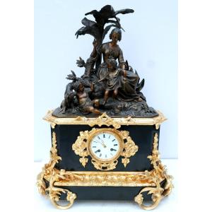 l'éducation De Paul Et Virginie, Pendule En Marbre Et Bronze d'époque Napoléon III