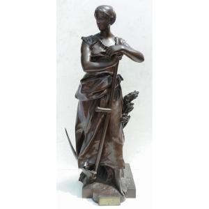 The Wheat Reaper, Bronze Sculpture By Jean Paul Aubé