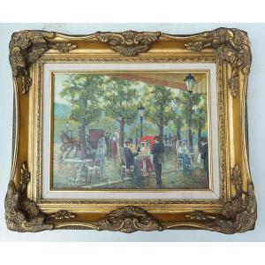 Café En Plein Air, Huile Sur Toile 