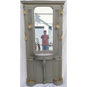 Vestiaire avec console en bois laqué, style Louis XVI