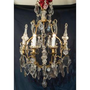 Bronze And Crystal Cage Chandelier