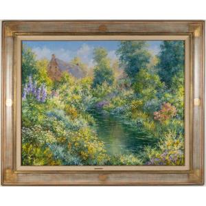 Le petit étang, huile sur toile par Roger BOLZONELLO