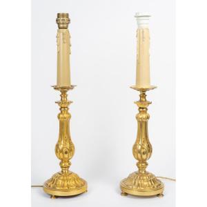 Pair Of Candlesticks Converted Into Lamps