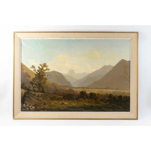 View Of The Ossau Valley, Oil On Canvas, Signed R. Valette