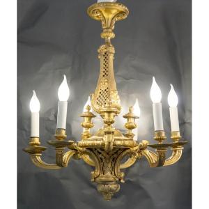 Lustre 6 lumières en bronze doré style régence 